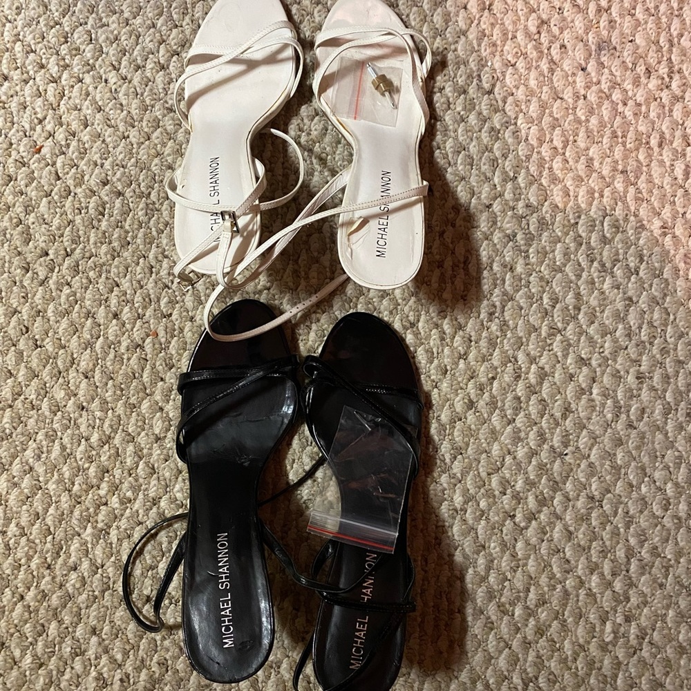 Michael Shannon classic strapped pump, black and cream